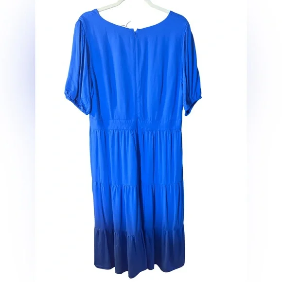 Ann Taylor Factory Vibrant Cobalt Blue Tiered Ruffle Midi Dress Size 14 - Picture 3 of 7